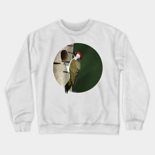 jz.birds Green Woodpecker Bird Animal Design Illustration Crewneck Sweatshirt